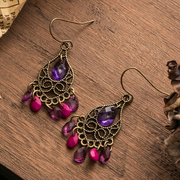 Purple Dangle Earrings - Picture 2 of 6